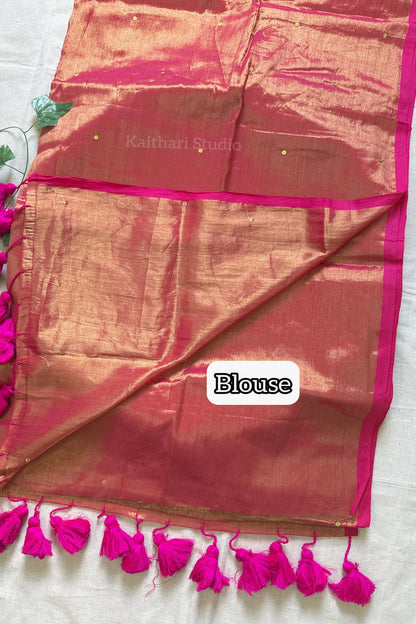 Premium Quality Tissue Saree – Pink dual tone - KS088
