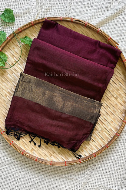 Nayanthra inspired zari pallu saree - Maroon - KS028