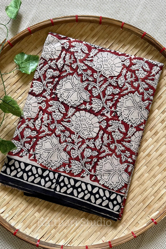 Handblock printed mul mul cotton- Maroon - KS004