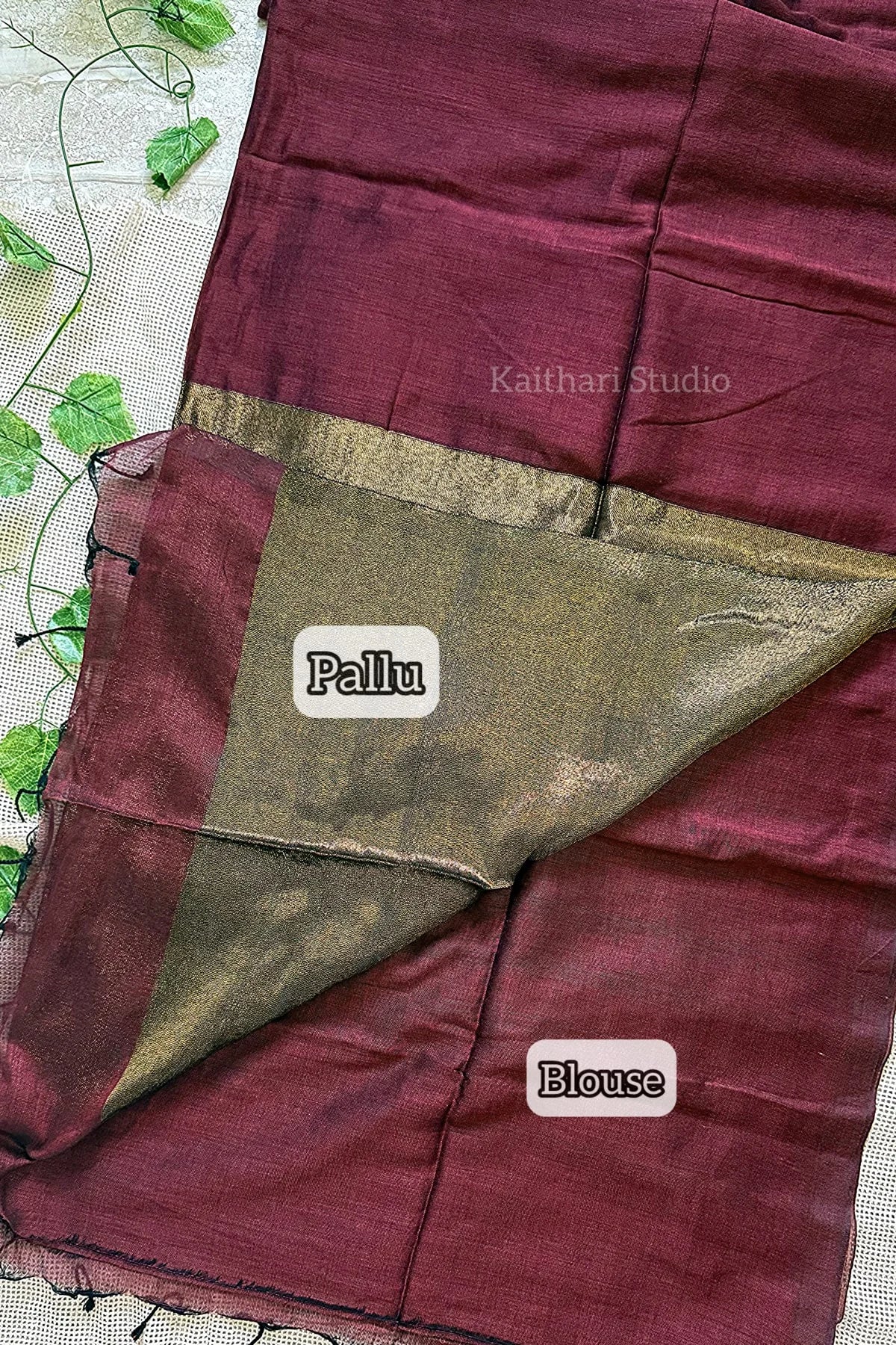 Nayanthra inspired zari pallu saree - Maroon - KS028