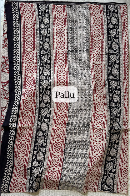 Handblock printed mul mul cotton- Maroon - KS004