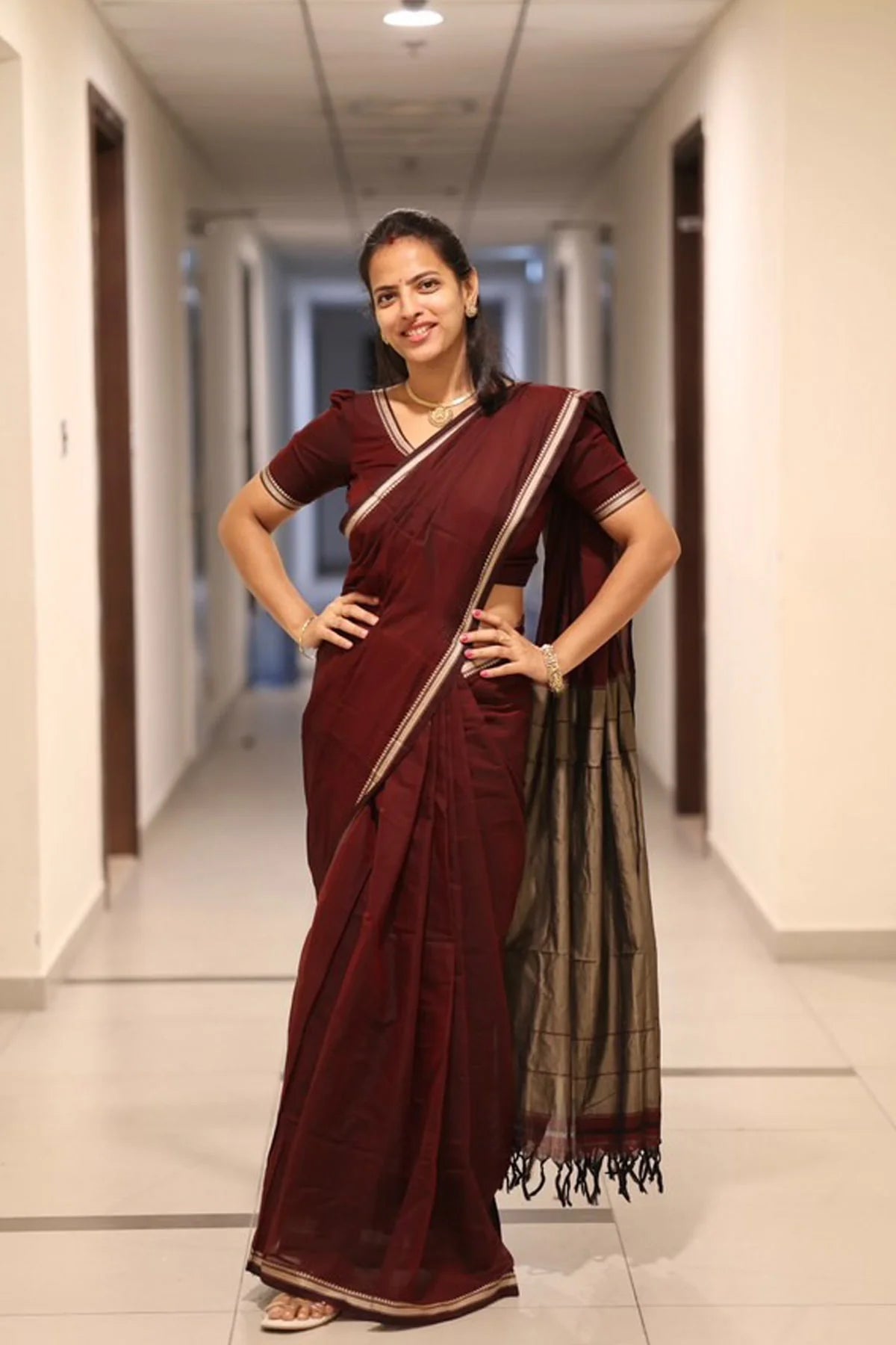 Narayanpet small border - Maroon - KS024