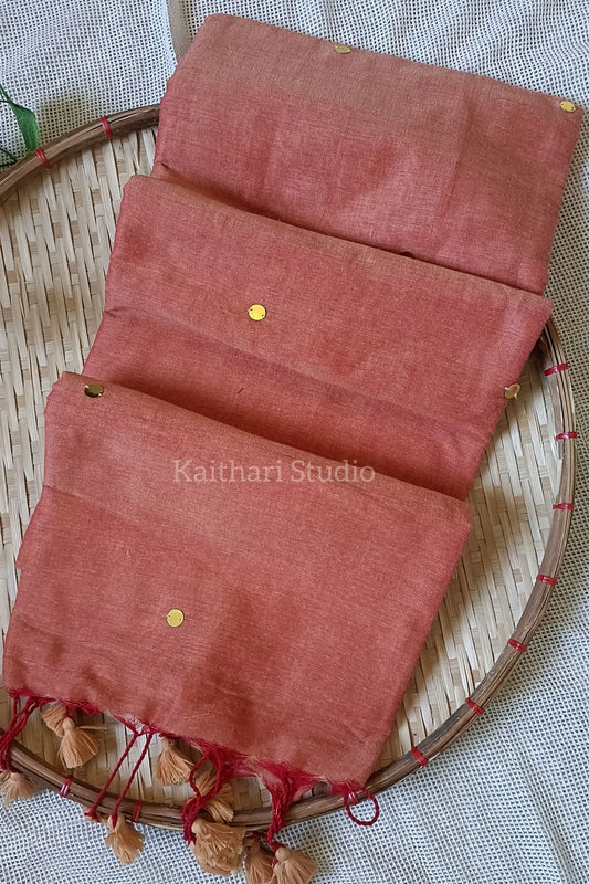 Soft Cotton Sarees with Sequins - Peach - KS038