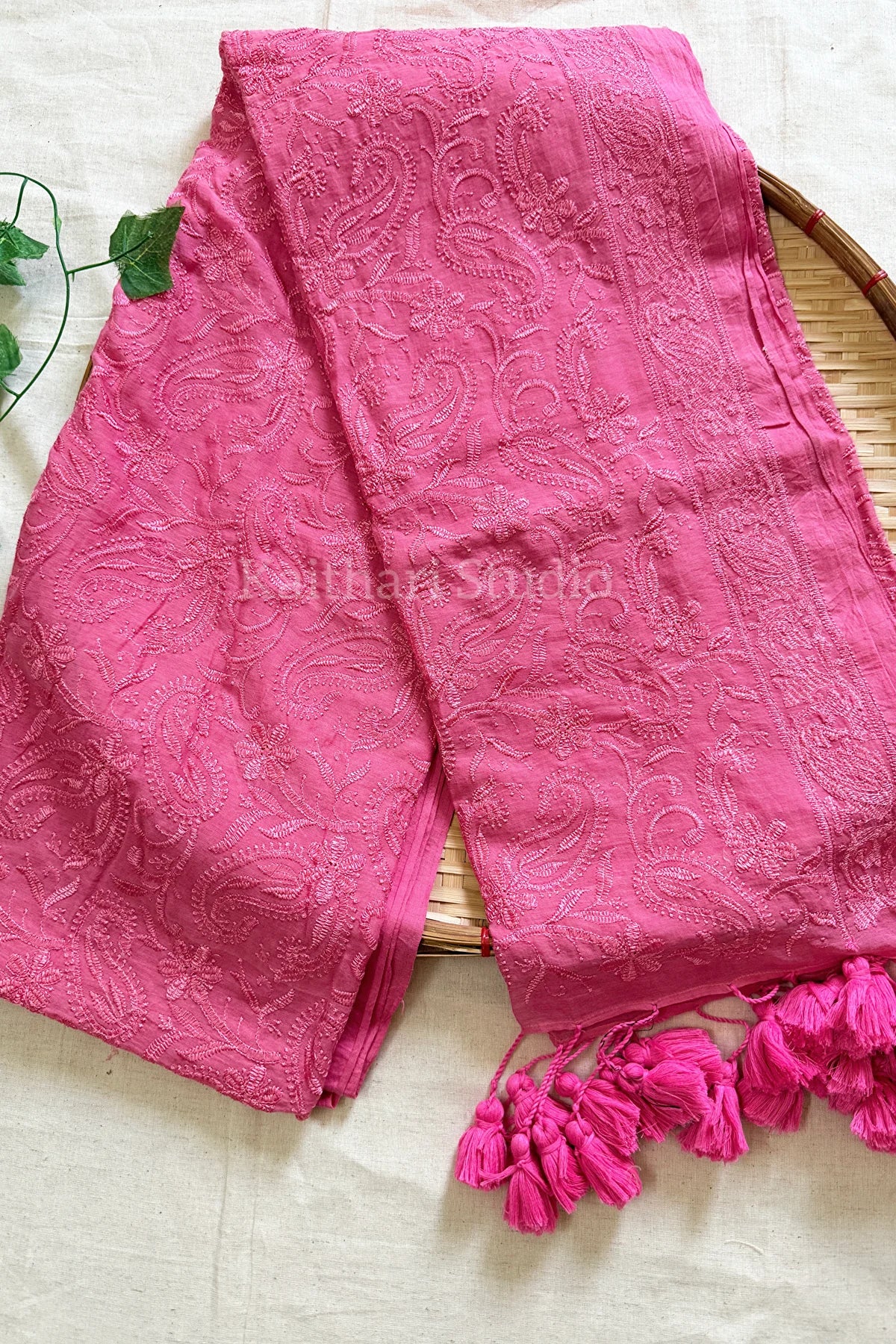 Chikankari Embroidery Mul Cotton Saree – Blush Pink KS139