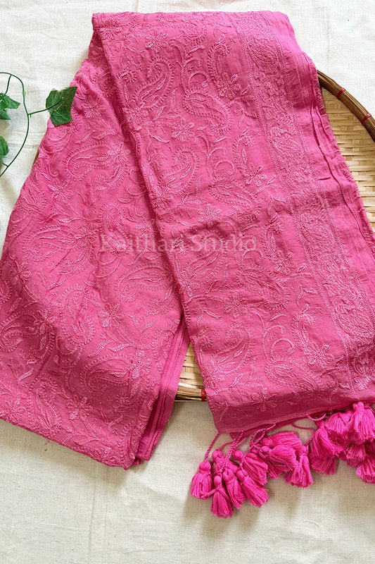 Chikankari Embroidery Mul Cotton Saree – Blush Pink KS139