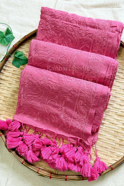 Chikankari Embroidery Mul Cotton Saree – Blush Pink KS139