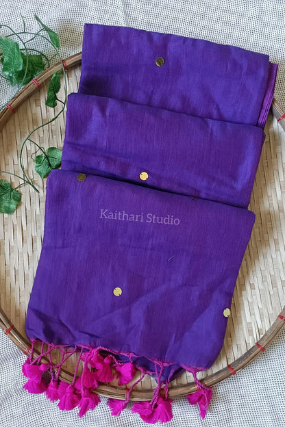 Soft Cotton Sarees with Sequins - Purple - KS039