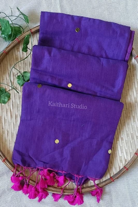 Soft Cotton Sarees with Sequins - Purple - KS039