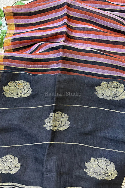 Linen Stripes - Purple with Black - KS008
