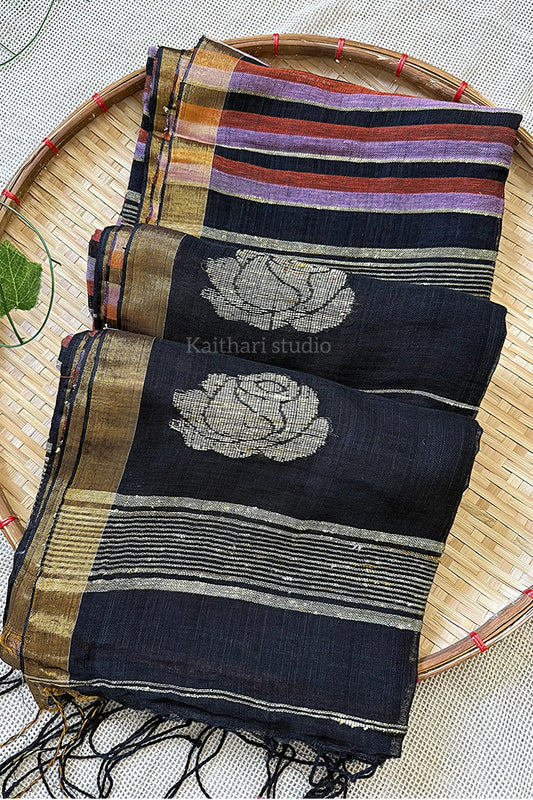 Linen Stripes - Purple with Black - KS008