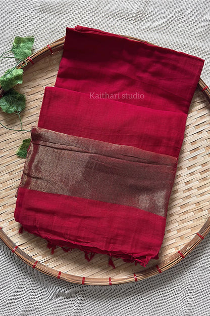 Nayanthra inspired zari pallu saree -Red - KS030