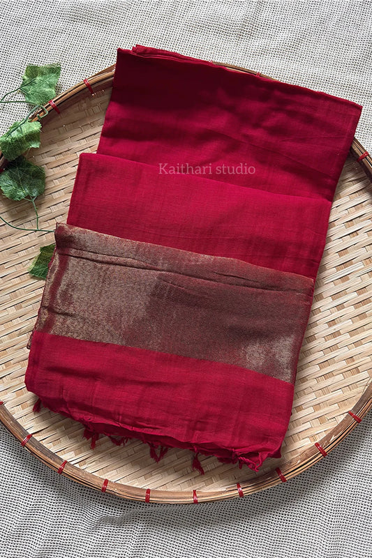 Nayanthra inspired zari pallu saree -Red - KS030