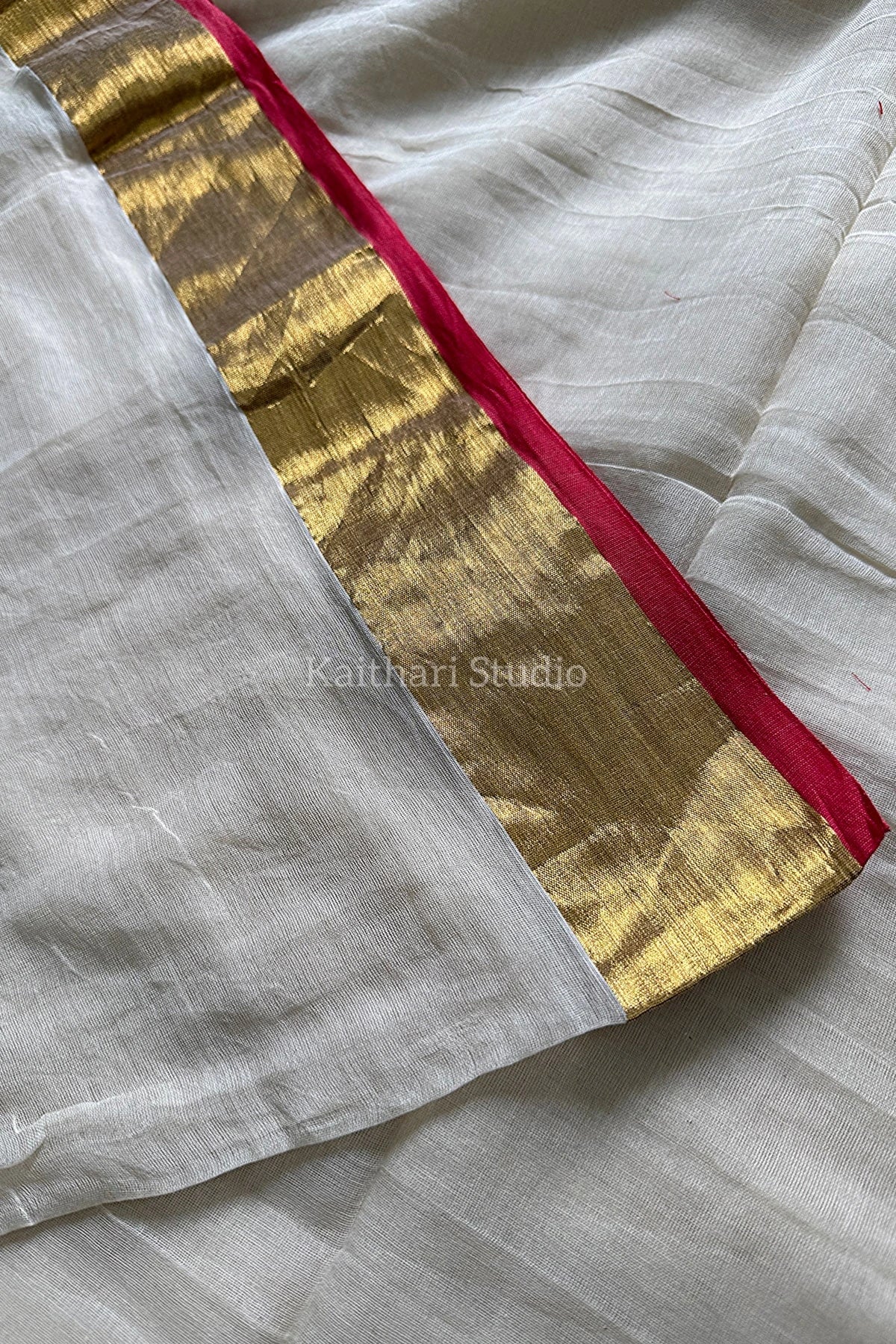 Onam Special Mul Cotton - Red border- KS049