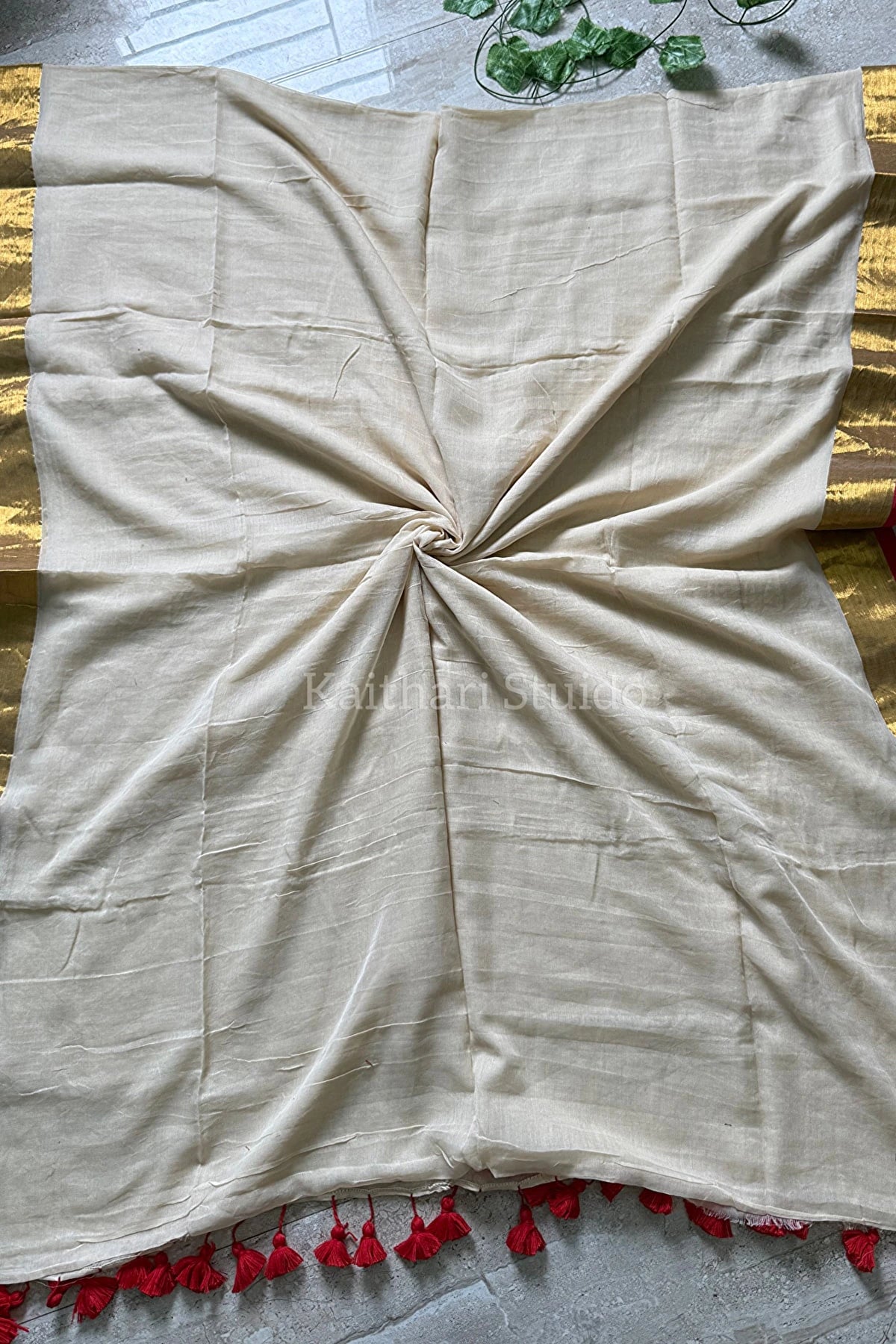 Onam Special Mul Cotton - Red border- KS049