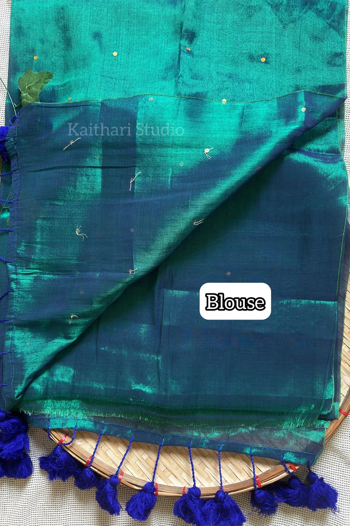 Premium Quality Tissue Saree - Peacock Green - KS074