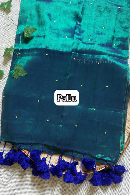 Premium Quality Tissue Saree - Peacock Green - KS074