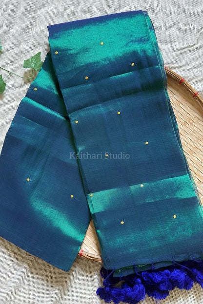Premium Quality Tissue Saree - Peacock Green - KS074