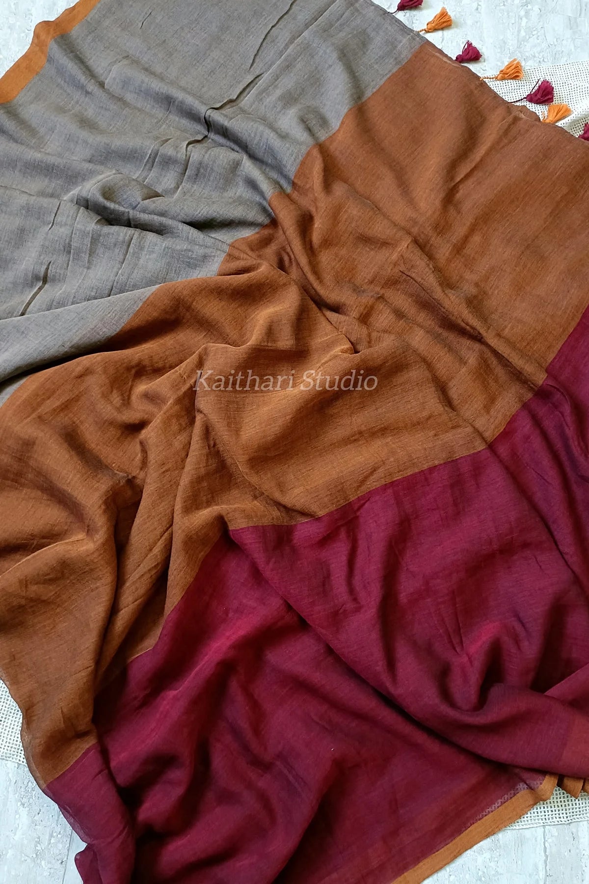 Tricolour Mul Cotton Saree- KS050